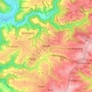 Mappa topografica Breidt, altitudine, rilievo