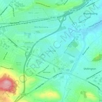 Mappa topografica Lincoln Park, altitudine, rilievo