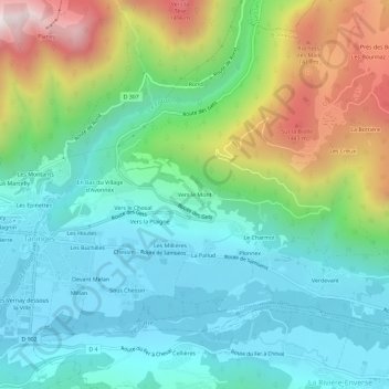 Mappa topografica Vers le Mont, altitudine, rilievo