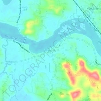 Mappa topografica Thrithala, altitudine, rilievo