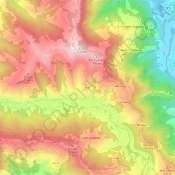 Mappa topografica Valle, altitudine, rilievo