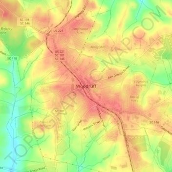 Mappa topografica Woodruff, altitudine, rilievo