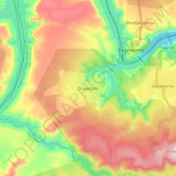 Mappa topografica Srisailam, altitudine, rilievo