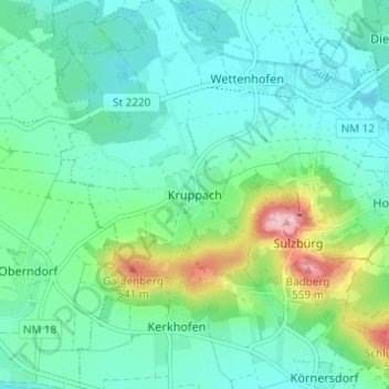 Mappa topografica Kruppach, altitudine, rilievo