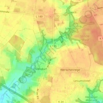 Mappa topografica Auf der Lieth, altitudine, rilievo