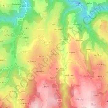 Mappa topografica Le Cheix, altitudine, rilievo