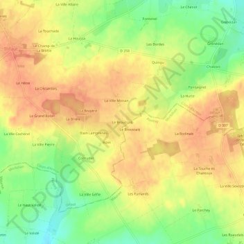 Mappa topografica Le Broussais, altitudine, rilievo