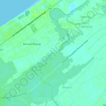 Mappa topografica Longos, altitudine, rilievo