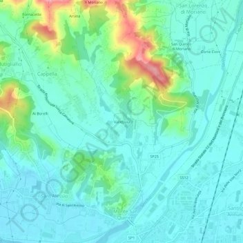 Mappa topografica Vallebuia, altitudine, rilievo