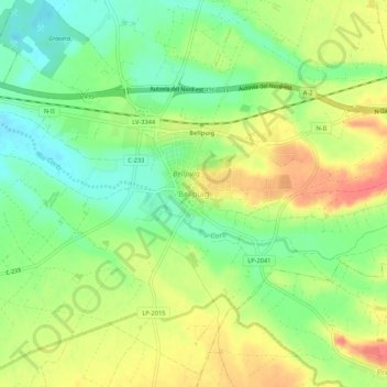 Mappa topografica Bellpuig, altitudine, rilievo