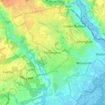 Mappa topografica Pennington, altitudine, rilievo