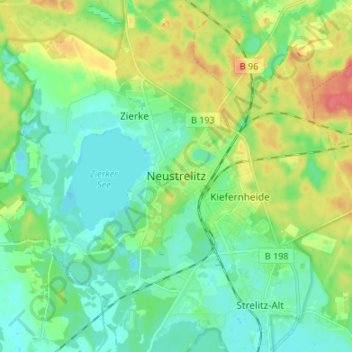 Mappa topografica Neustrelitz, altitudine, rilievo