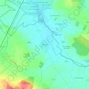 Mappa topografica Simoussais, altitudine, rilievo
