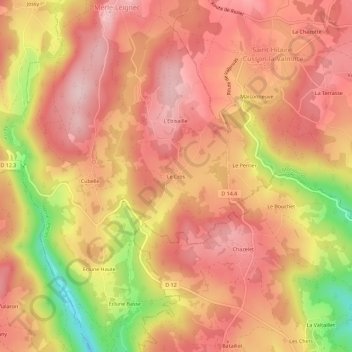 Mappa topografica Le Cros, altitudine, rilievo