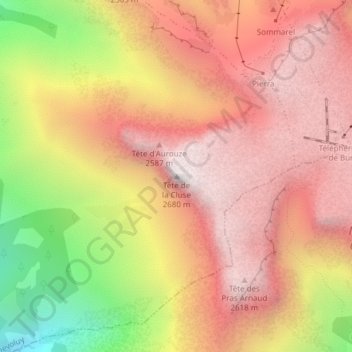 Mappa topografica Tête de la Cluse, altitudine, rilievo