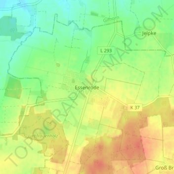 Mappa topografica Essenrode, altitudine, rilievo