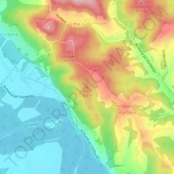 Mappa topografica Areh, altitudine, rilievo