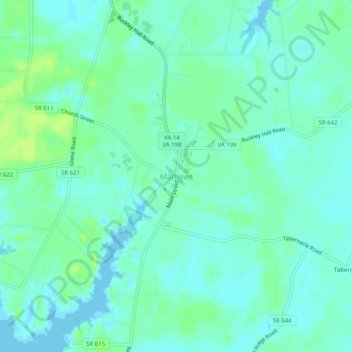 Mappa topografica Mathews, altitudine, rilievo