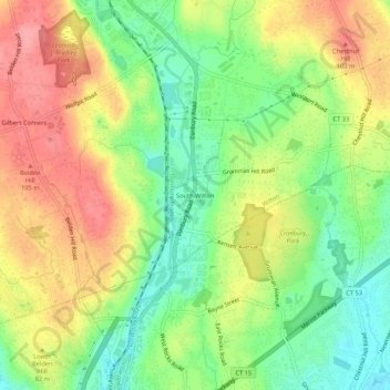 Mappa topografica South Wilton, altitudine, rilievo