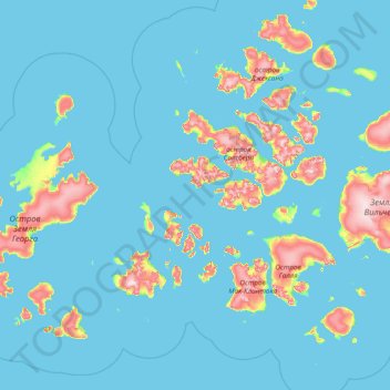 Mappa topografica Franz Josef Land, altitudine, rilievo