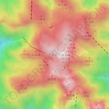 Mappa topografica 安徽省黄山风景区, altitudine, rilievo