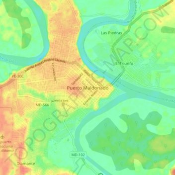 Mappa topografica Puerto Maldonado, altitudine, rilievo