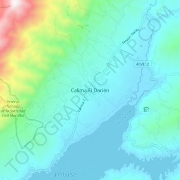 Mappa topografica Calima El Darién, altitudine, rilievo