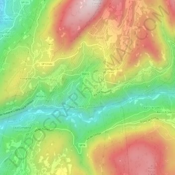 Mappa topografica Verla, altitudine, rilievo