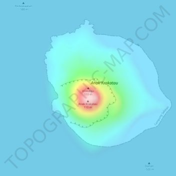 Mappa topografica Krakatau, altitudine, rilievo