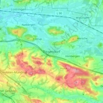 Mappa topografica Bissendorf, altitudine, rilievo