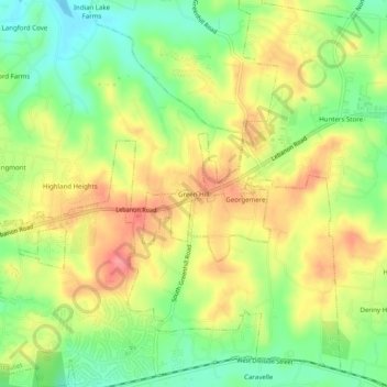 Mappa topografica Green Hill, altitudine, rilievo