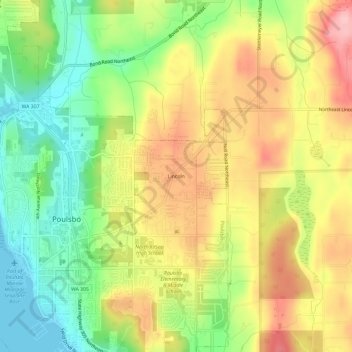 Mappa topografica Lincoln, altitudine, rilievo