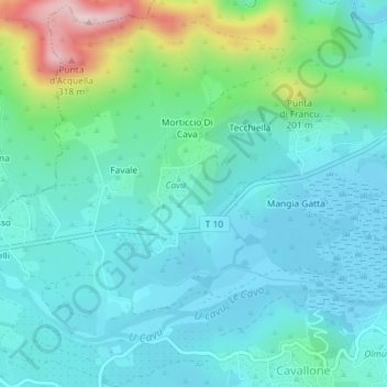 Mappa topografica Pascialello, altitudine, rilievo