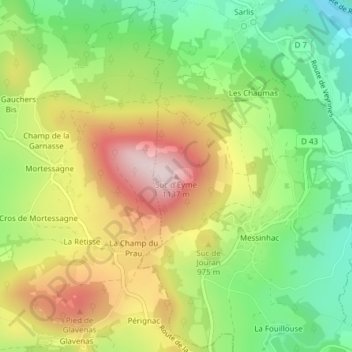 Mappa topografica Suc d'Eyme, altitudine, rilievo