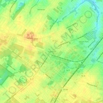 Mappa topografica Voorhees, altitudine, rilievo