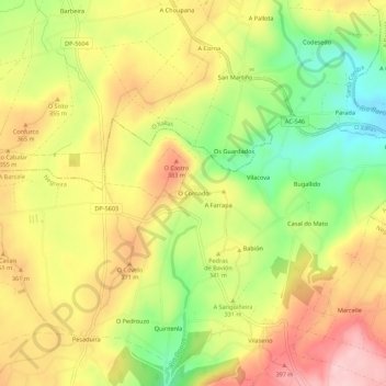 Mappa topografica O Cornado, altitudine, rilievo