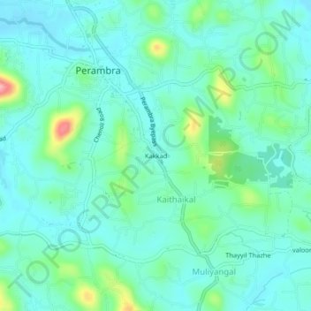 Mappa topografica Kakkad, altitudine, rilievo