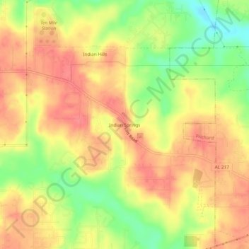 Mappa topografica Indian Springs, altitudine, rilievo