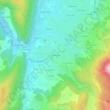 Mappa topografica Les Jeandiats, altitudine, rilievo
