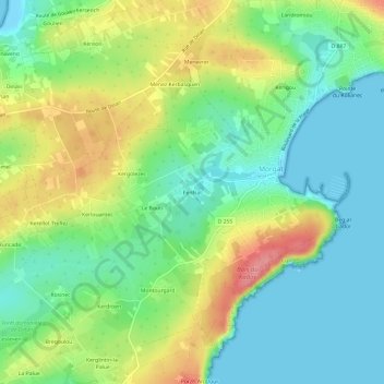 Mappa topografica Penfrat, altitudine, rilievo