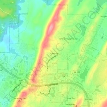 Mappa topografica Lake Purdy, altitudine, rilievo