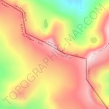 Mappa topografica Pontic Mountains, altitudine, rilievo