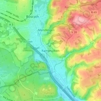Mappa topografica Rambrücken, altitudine, rilievo