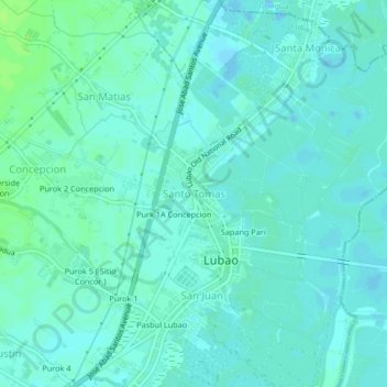 Mappa topografica Santo Tomas, altitudine, rilievo