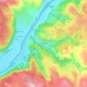 Mappa topografica Vernet-le-Bas, altitudine, rilievo