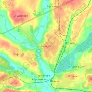 Mappa topografica Vyazma, altitudine, rilievo