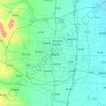 Mappa topografica 邢台市, altitudine, rilievo