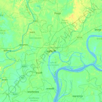 Mappa topografica Narsingdi, altitudine, rilievo