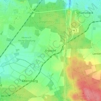 Mappa topografica Erbstorf, altitudine, rilievo