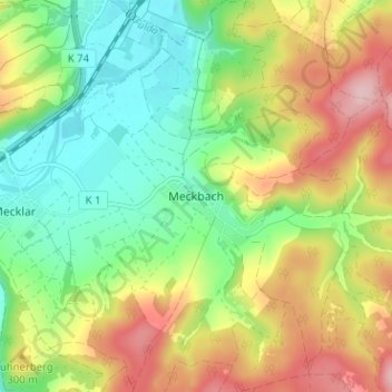 Mappa topografica Meckbach, altitudine, rilievo